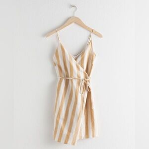 NEW & Other Stories Linen Striped Mini Wrap Dress